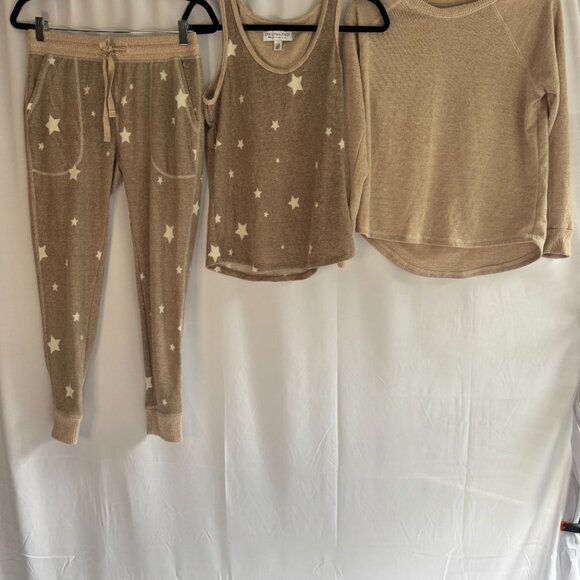 Live Love Lounge 3pc Women Soft Pajamas Long Sleeve Lounge Set Tan Small - 0376 - Picture 11 of 11